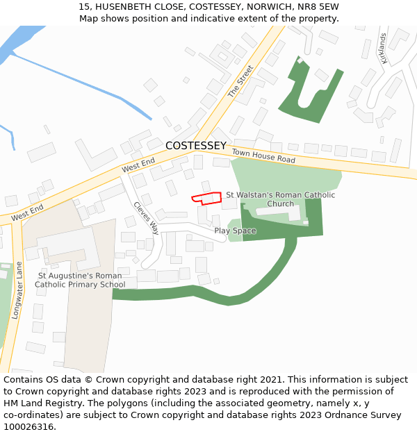 15, HUSENBETH CLOSE, COSTESSEY, NORWICH, NR8 5EW: Location map and indicative extent of plot