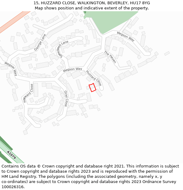 15, HUZZARD CLOSE, WALKINGTON, BEVERLEY, HU17 8YG: Location map and indicative extent of plot