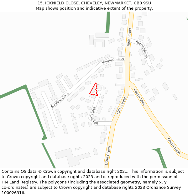 15, ICKNIELD CLOSE, CHEVELEY, NEWMARKET, CB8 9SU: Location map and indicative extent of plot