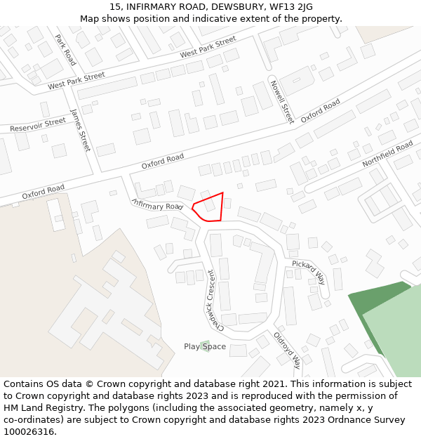 15, INFIRMARY ROAD, DEWSBURY, WF13 2JG: Location map and indicative extent of plot