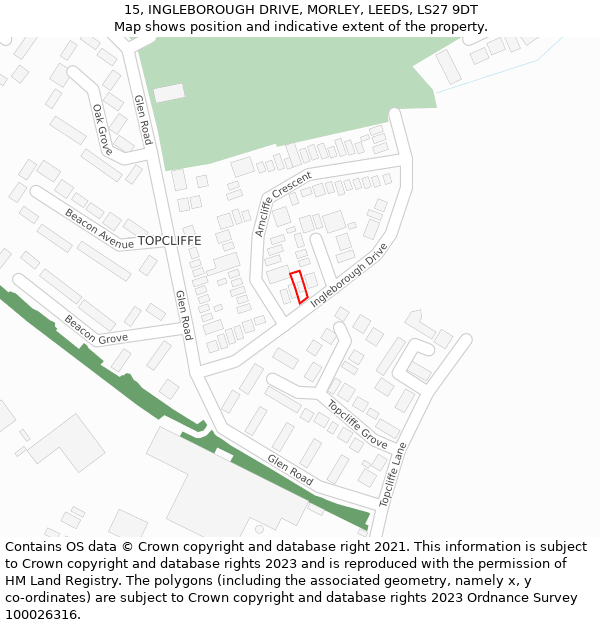15, INGLEBOROUGH DRIVE, MORLEY, LEEDS, LS27 9DT: Location map and indicative extent of plot