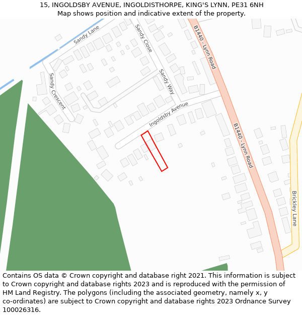 15, INGOLDSBY AVENUE, INGOLDISTHORPE, KING'S LYNN, PE31 6NH: Location map and indicative extent of plot