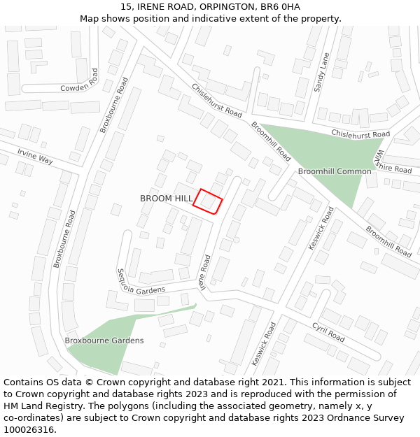 15, IRENE ROAD, ORPINGTON, BR6 0HA: Location map and indicative extent of plot