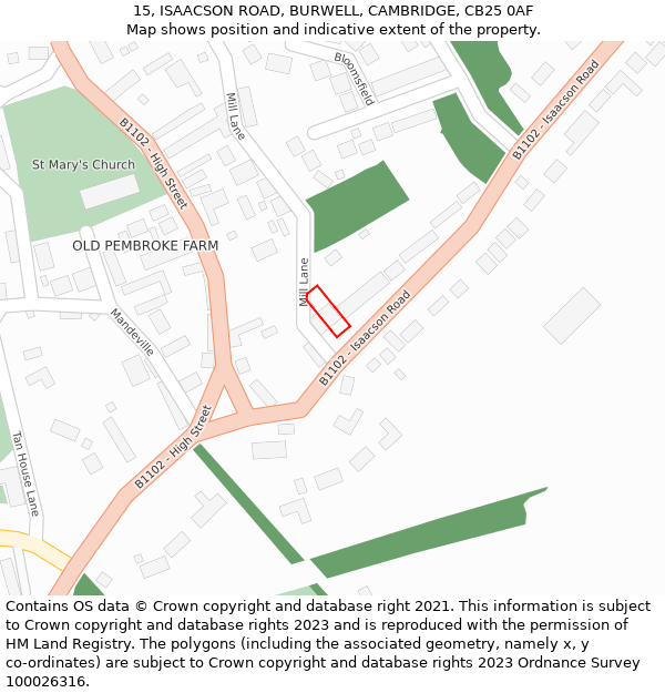 15, ISAACSON ROAD, BURWELL, CAMBRIDGE, CB25 0AF: Location map and indicative extent of plot