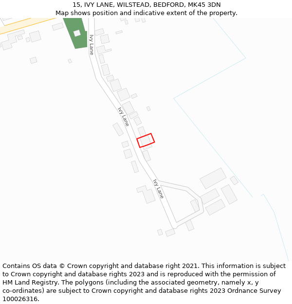 15, IVY LANE, WILSTEAD, BEDFORD, MK45 3DN: Location map and indicative extent of plot