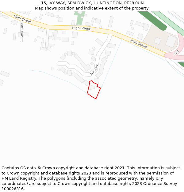 15, IVY WAY, SPALDWICK, HUNTINGDON, PE28 0UN: Location map and indicative extent of plot