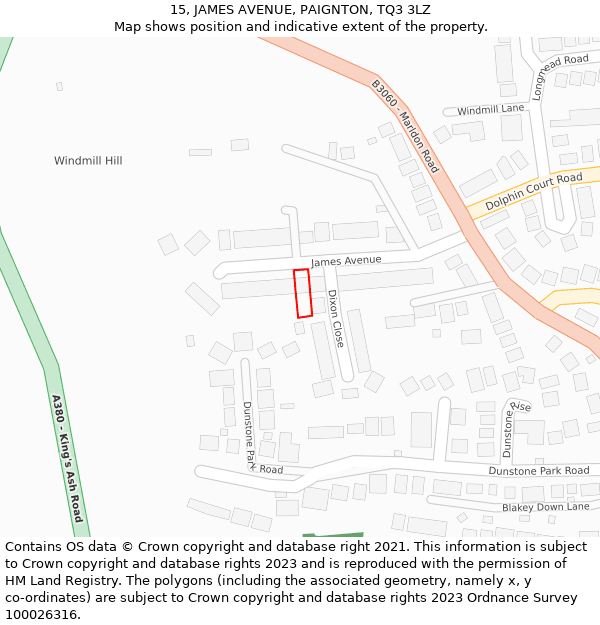 15, JAMES AVENUE, PAIGNTON, TQ3 3LZ: Location map and indicative extent of plot