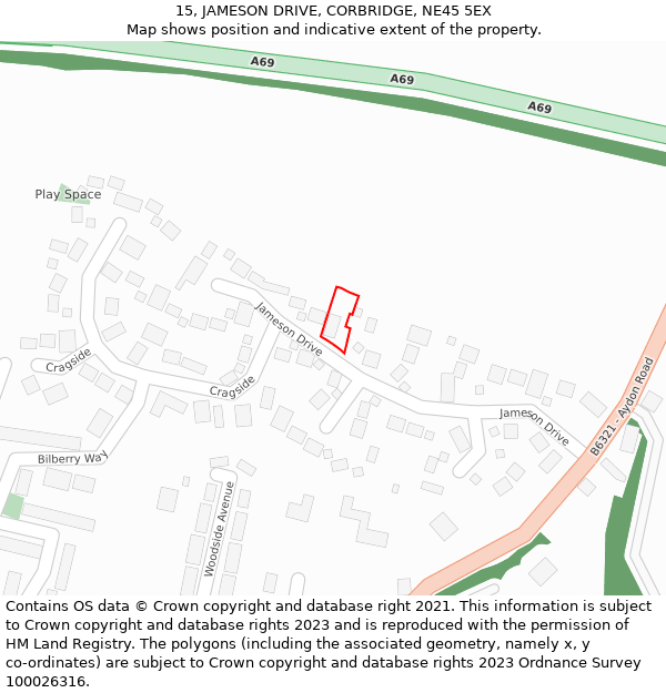 15, JAMESON DRIVE, CORBRIDGE, NE45 5EX: Location map and indicative extent of plot