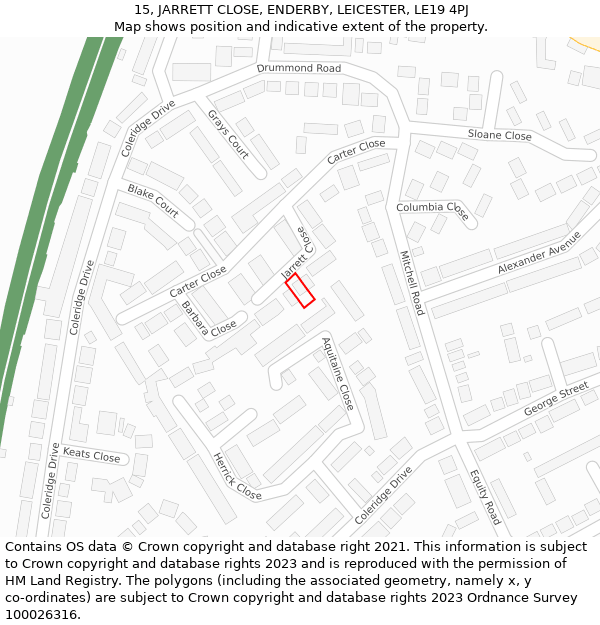 15, JARRETT CLOSE, ENDERBY, LEICESTER, LE19 4PJ: Location map and indicative extent of plot