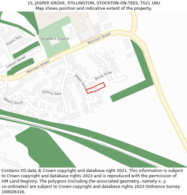 15, JASPER GROVE, STILLINGTON, STOCKTON-ON-TEES, TS21 1NU: Location map and indicative extent of plot