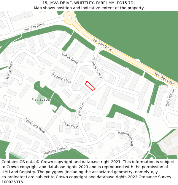 15, JAVA DRIVE, WHITELEY, FAREHAM, PO15 7DL: Location map and indicative extent of plot