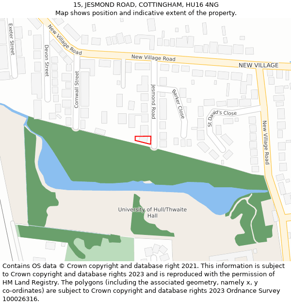 15, JESMOND ROAD, COTTINGHAM, HU16 4NG: Location map and indicative extent of plot