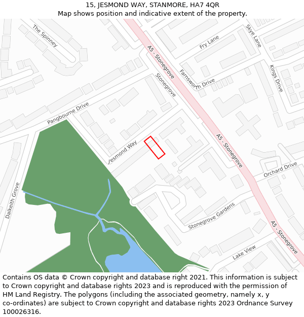 15, JESMOND WAY, STANMORE, HA7 4QR: Location map and indicative extent of plot