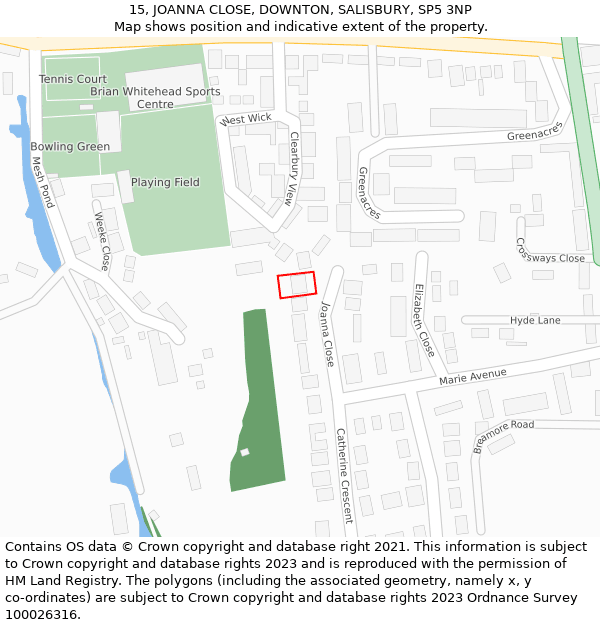 15, JOANNA CLOSE, DOWNTON, SALISBURY, SP5 3NP: Location map and indicative extent of plot