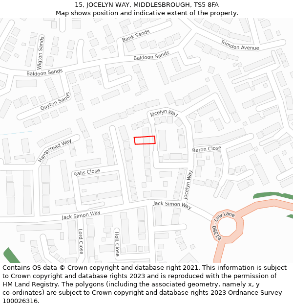 15, JOCELYN WAY, MIDDLESBROUGH, TS5 8FA: Location map and indicative extent of plot