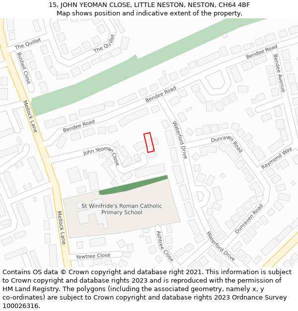 15, JOHN YEOMAN CLOSE, LITTLE NESTON, NESTON, CH64 4BF: Location map and indicative extent of plot