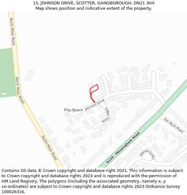 15, JOHNSON DRIVE, SCOTTER, GAINSBOROUGH, DN21 3HA: Location map and indicative extent of plot