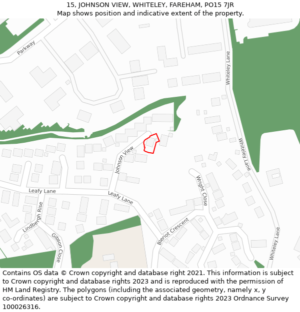 15, JOHNSON VIEW, WHITELEY, FAREHAM, PO15 7JR: Location map and indicative extent of plot