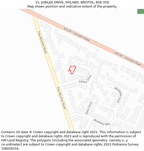 15, JUBILEE DRIVE, FAILAND, BRISTOL, BS8 3XD: Location map and indicative extent of plot