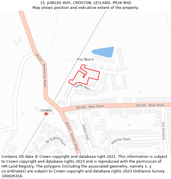 15, JUBILEE WAY, CROSTON, LEYLAND, PR26 9HD: Location map and indicative extent of plot