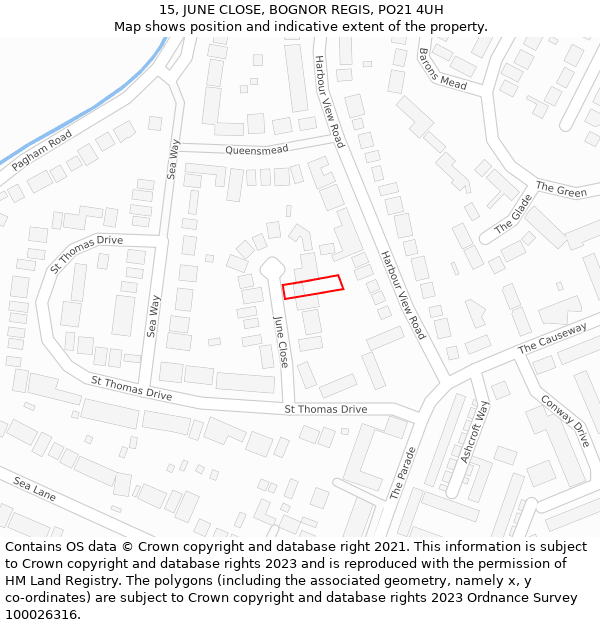 15, JUNE CLOSE, BOGNOR REGIS, PO21 4UH: Location map and indicative extent of plot