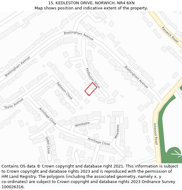 15, KEDLESTON DRIVE, NORWICH, NR4 6XN: Location map and indicative extent of plot