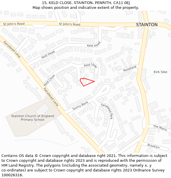 15, KELD CLOSE, STAINTON, PENRITH, CA11 0EJ: Location map and indicative extent of plot