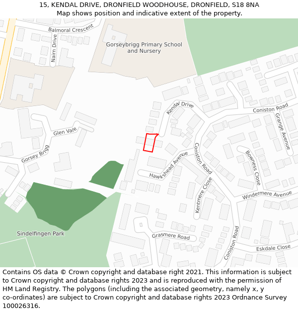 15, KENDAL DRIVE, DRONFIELD WOODHOUSE, DRONFIELD, S18 8NA: Location map and indicative extent of plot