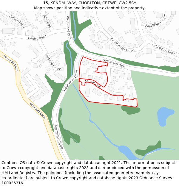 15, KENDAL WAY, CHORLTON, CREWE, CW2 5SA: Location map and indicative extent of plot