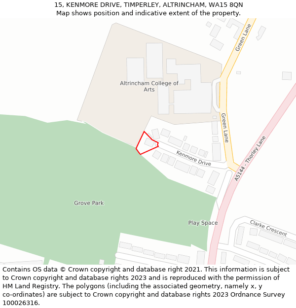 15, KENMORE DRIVE, TIMPERLEY, ALTRINCHAM, WA15 8QN: Location map and indicative extent of plot