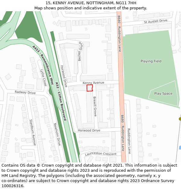 15, KENNY AVENUE, NOTTINGHAM, NG11 7HH: Location map and indicative extent of plot