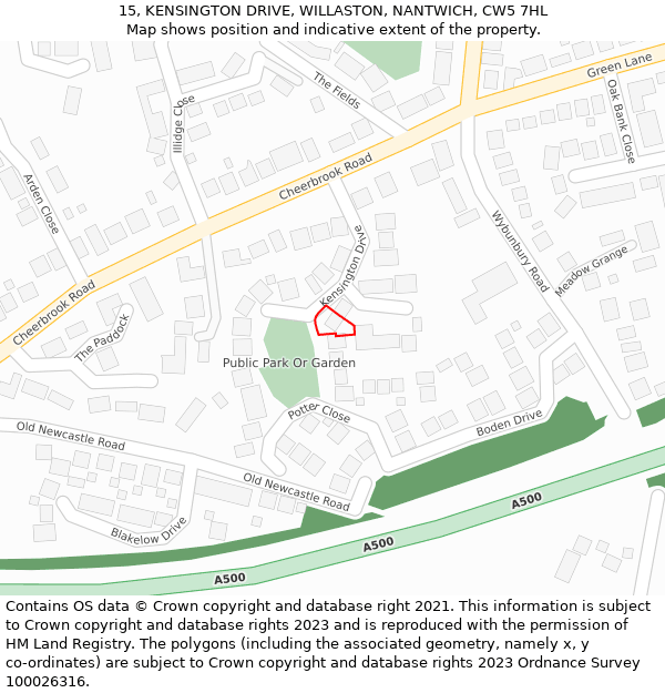 15, KENSINGTON DRIVE, WILLASTON, NANTWICH, CW5 7HL: Location map and indicative extent of plot