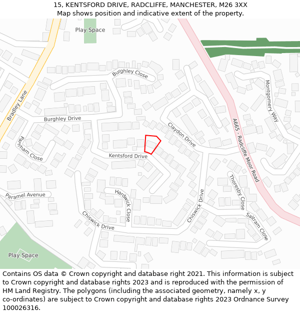 15, KENTSFORD DRIVE, RADCLIFFE, MANCHESTER, M26 3XX: Location map and indicative extent of plot
