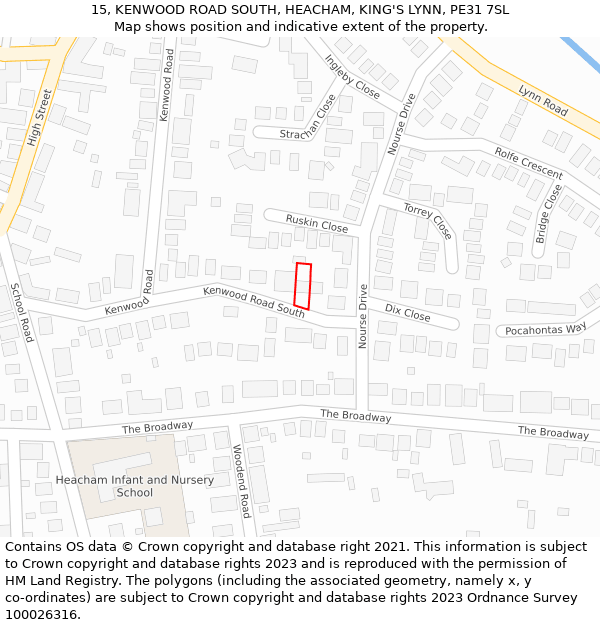 15, KENWOOD ROAD SOUTH, HEACHAM, KING'S LYNN, PE31 7SL: Location map and indicative extent of plot