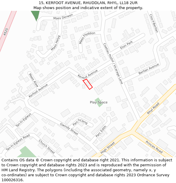 15, KERFOOT AVENUE, RHUDDLAN, RHYL, LL18 2UR: Location map and indicative extent of plot