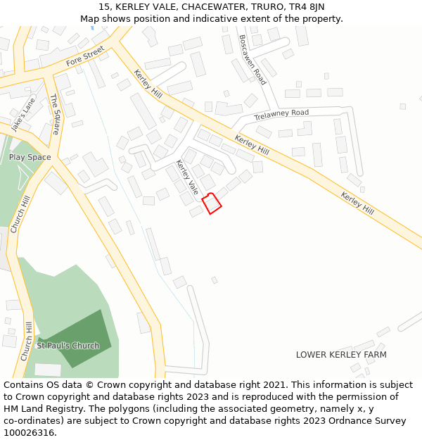 15, KERLEY VALE, CHACEWATER, TRURO, TR4 8JN: Location map and indicative extent of plot