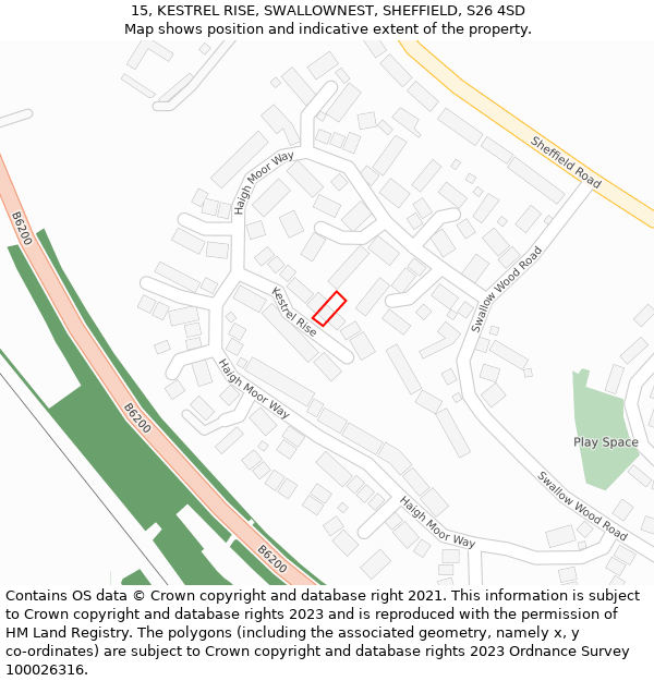 15, KESTREL RISE, SWALLOWNEST, SHEFFIELD, S26 4SD: Location map and indicative extent of plot