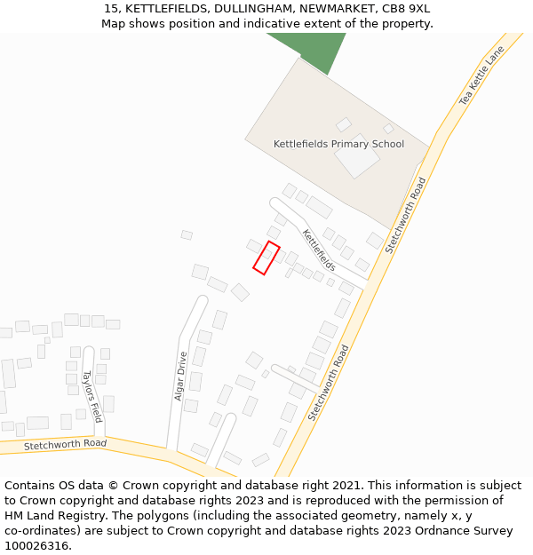 15, KETTLEFIELDS, DULLINGHAM, NEWMARKET, CB8 9XL: Location map and indicative extent of plot