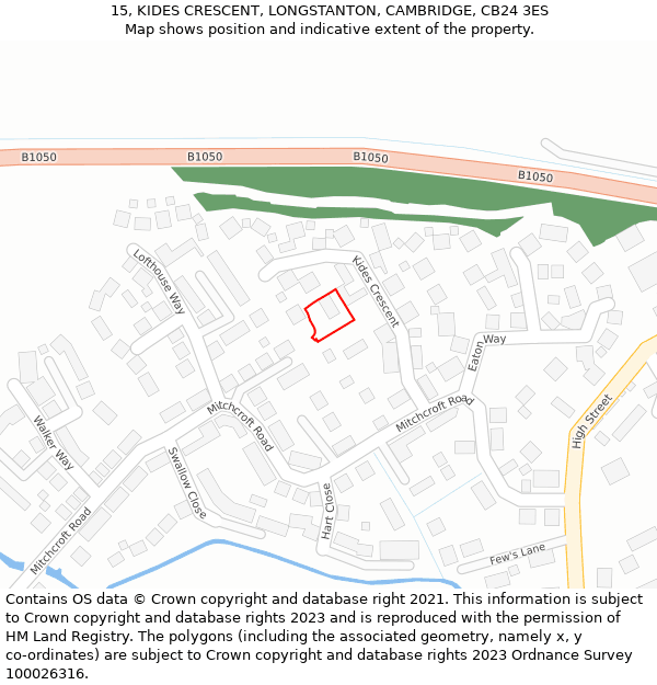 15, KIDES CRESCENT, LONGSTANTON, CAMBRIDGE, CB24 3ES: Location map and indicative extent of plot