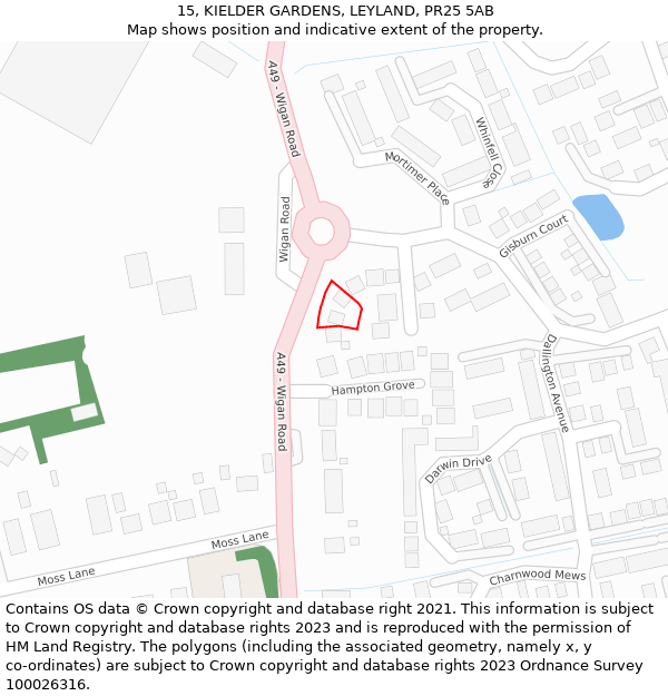 15, KIELDER GARDENS, LEYLAND, PR25 5AB: Location map and indicative extent of plot