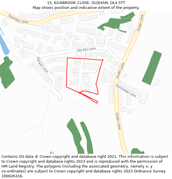 15, KILNBROOK CLOSE, OLDHAM, OL4 5TT: Location map and indicative extent of plot