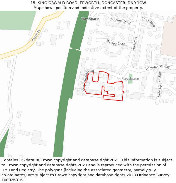 15, KING OSWALD ROAD, EPWORTH, DONCASTER, DN9 1GW: Location map and indicative extent of plot