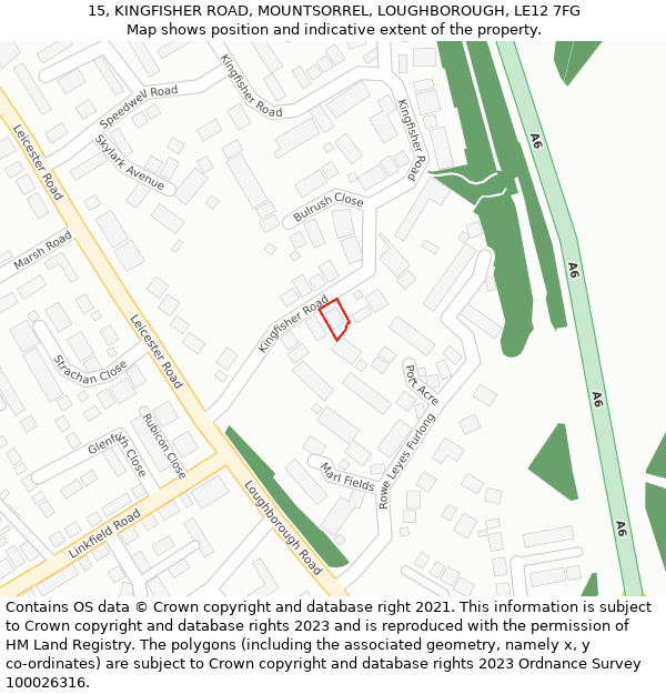 15, KINGFISHER ROAD, MOUNTSORREL, LOUGHBOROUGH, LE12 7FG: Location map and indicative extent of plot