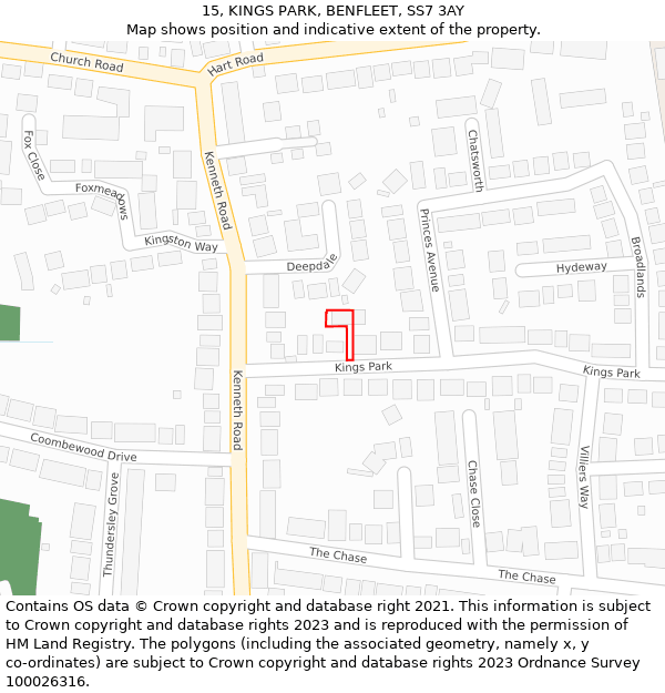 15, KINGS PARK, BENFLEET, SS7 3AY: Location map and indicative extent of plot