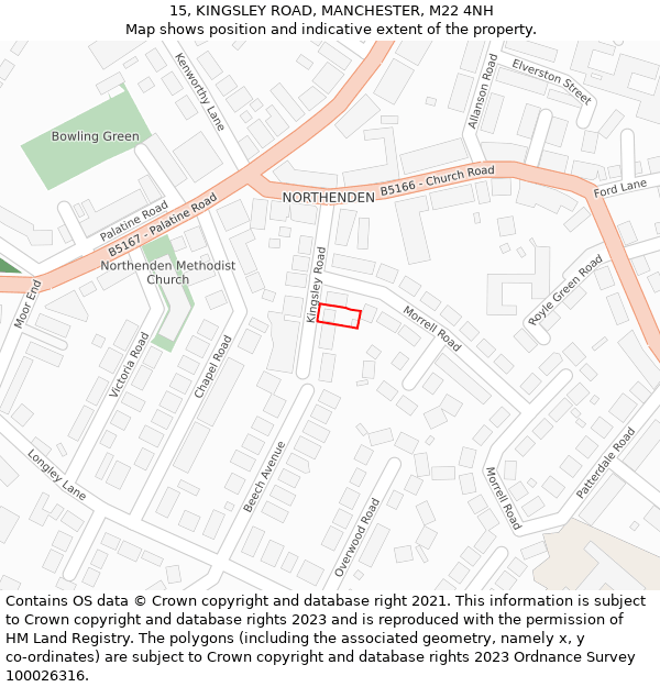15, KINGSLEY ROAD, MANCHESTER, M22 4NH: Location map and indicative extent of plot