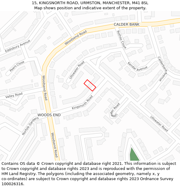 15, KINGSNORTH ROAD, URMSTON, MANCHESTER, M41 8SL: Location map and indicative extent of plot