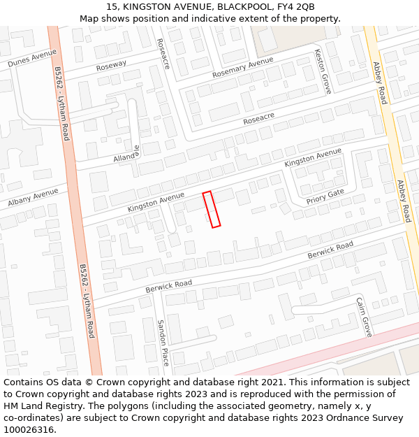 15, KINGSTON AVENUE, BLACKPOOL, FY4 2QB: Location map and indicative extent of plot