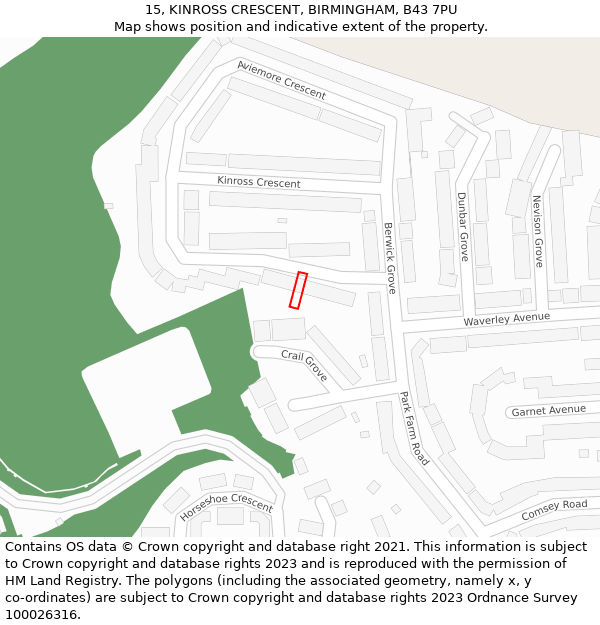 15, KINROSS CRESCENT, BIRMINGHAM, B43 7PU: Location map and indicative extent of plot