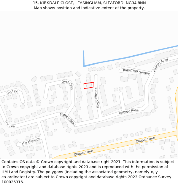 15, KIRKDALE CLOSE, LEASINGHAM, SLEAFORD, NG34 8NN: Location map and indicative extent of plot