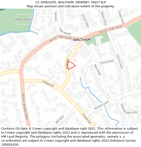 15, KIRKGATE, WALTHAM, GRIMSBY, DN37 0LP: Location map and indicative extent of plot